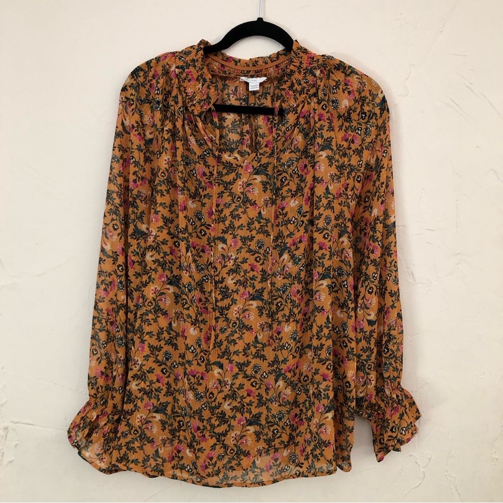 Est. 1946 Gold Yellow floral ruffle top long sleeve blouse 2XL